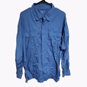 LL Bean Button Front Shirt Mens Size XL Blue Long Sleeve Top Workwear Office